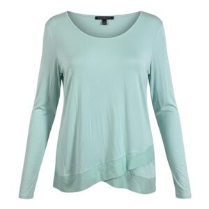 Kate & Mallory Blouse Size Medium Aqua Blue Jersey Knit Chiffon Tiered Hem